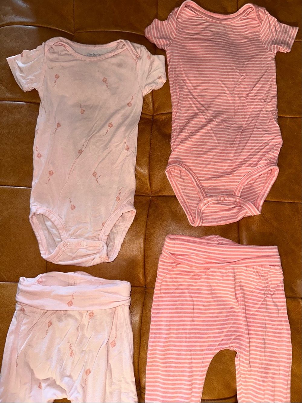 Carter's Bamboo Light Pink Striped & Printed Bodysuit and Pants Set
